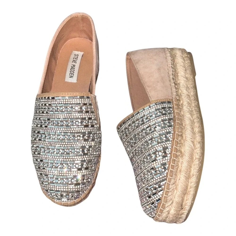 Steve Madden 7.5 Proud‎ Embellished Bling Espadrilles shoes Excellent!